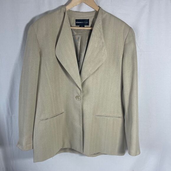 Theo Miles Beige Vintage Single Button Blazer Sz 12 - Picture 1 of 6